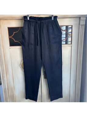 VGUC Tina Jo Anthropologie Navy Satin Relaxed Fit Pants | Sz Medium